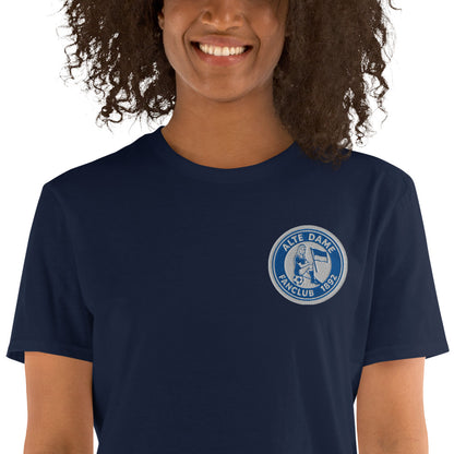 Unisex-Navy T-Shirt von Sportswear Iron Monkey mit Fanclub Alte Dame 1892 Logo, weiches Baumwollmaterial, Nahaufnahme