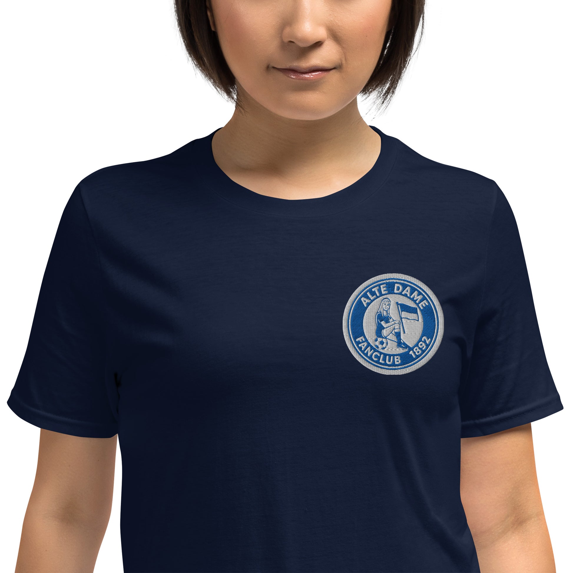 Unisex-Kurzarm-T-Shirt in Navy mit Fanclub Alte Dame 1892 Logo, Sportswear Iron Monkey 23, weiches Baumwollmaterial