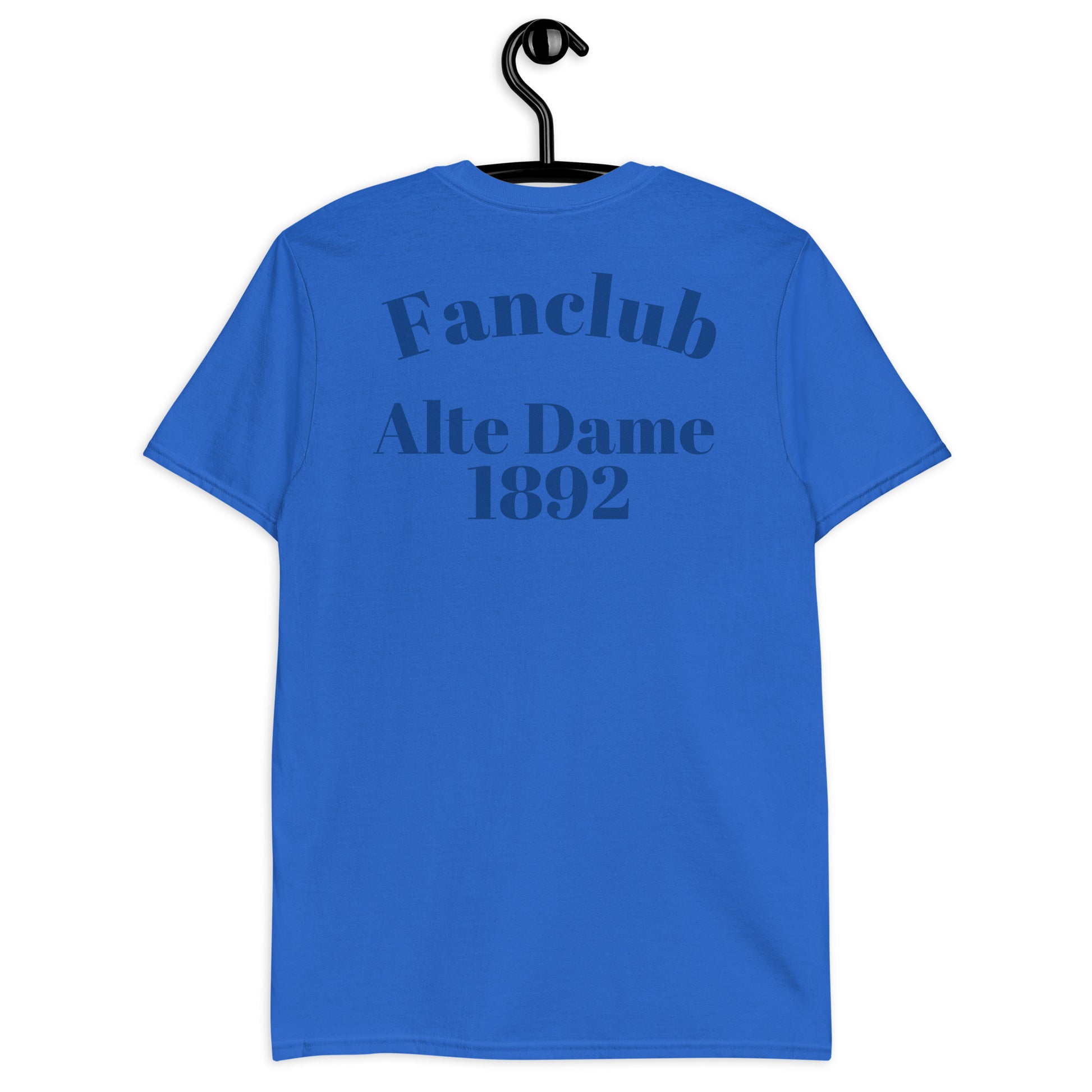 Unisex-Kurzarm-T-Shirt von Sportswear Iron Monkey 23 mit Fanclub Alte Dame 1892, royalblau, weicher Stoff, Rückenansicht