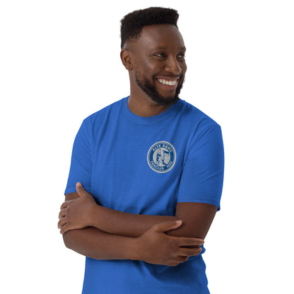 Unisex-Kurzarm-T-Shirt von Sportswear Iron Monkey 23 mit Fanclub Alte Dame 1892, royalblau, weiche Baumwolle, Frontansicht