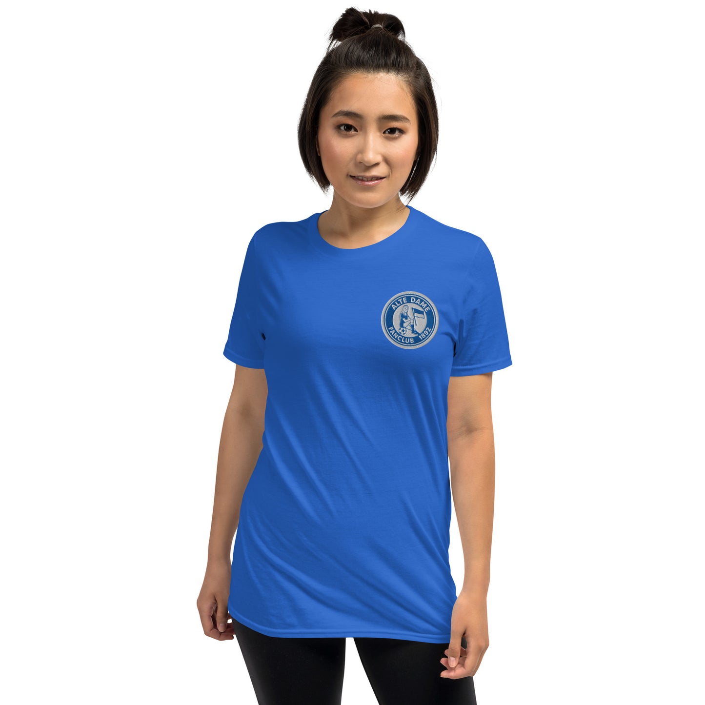 Unisex-Kurzarm-Shirt von Sportswear Iron Monkey 23 mit Fanclub Alte Dame 1892, royalblau, weiches Baumwollmaterial, Frontansicht