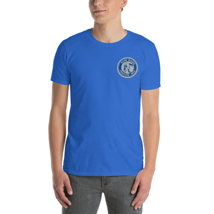 Unisex-T-Shirt von Sportswear Iron Monkey 23, kurzärmelig, royalblau, mit Fanclub Alte Dame 1892 Logo vorne.