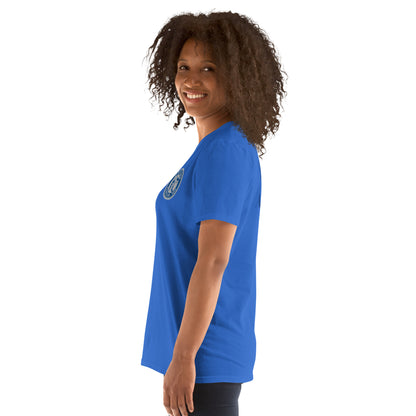 Unisex-T-Shirt von Sportswear Iron Monkey 23 mit Fanclub Alte Dame 1892, kurzärmlig, in Royalblau, weiches Baumwollmaterial.