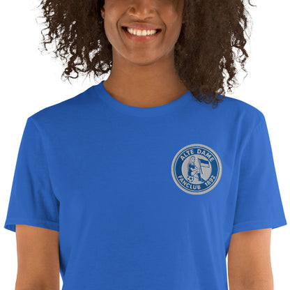 Unisex-Kurzarm-T-Shirt von Sportswear Iron Monkey 23 mit Fanclub Alte Dame 1892, royalblau, weiche Baumwolle, Nahaufnahme