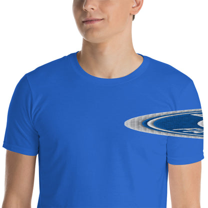 Unisex-Kurzarm-T-Shirt von Sportswear Iron Monkey 23 mit Fanclub Alte Dame 1892 Schriftzug, royalblau, Nahaufnahme