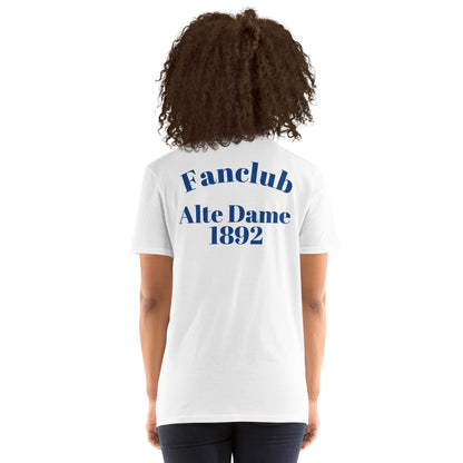 Weißes Unisex-T-Shirt von Sportswear Iron Monkey 23 mit Fanclub Alte Dame 1892 Druck, weiche Baumwollqualität, Rückenansicht