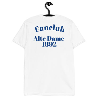 Weißes unisex Kurzarm-T-Shirt von Sportswear Iron Monkey 23 mit Fanclub Alte Dame 1892 Logo, weiche Baumwollqualität, Rückenansicht