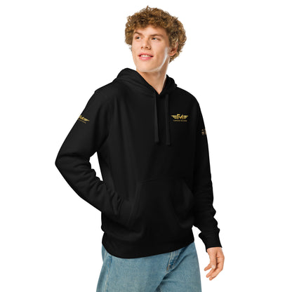 Unisex Bio-Hoodie von Sportswear Iron Monkey 23 in Schwarz, nachhaltiger Midweight Hoodie mit Musiker-Design, rechte Frontansicht