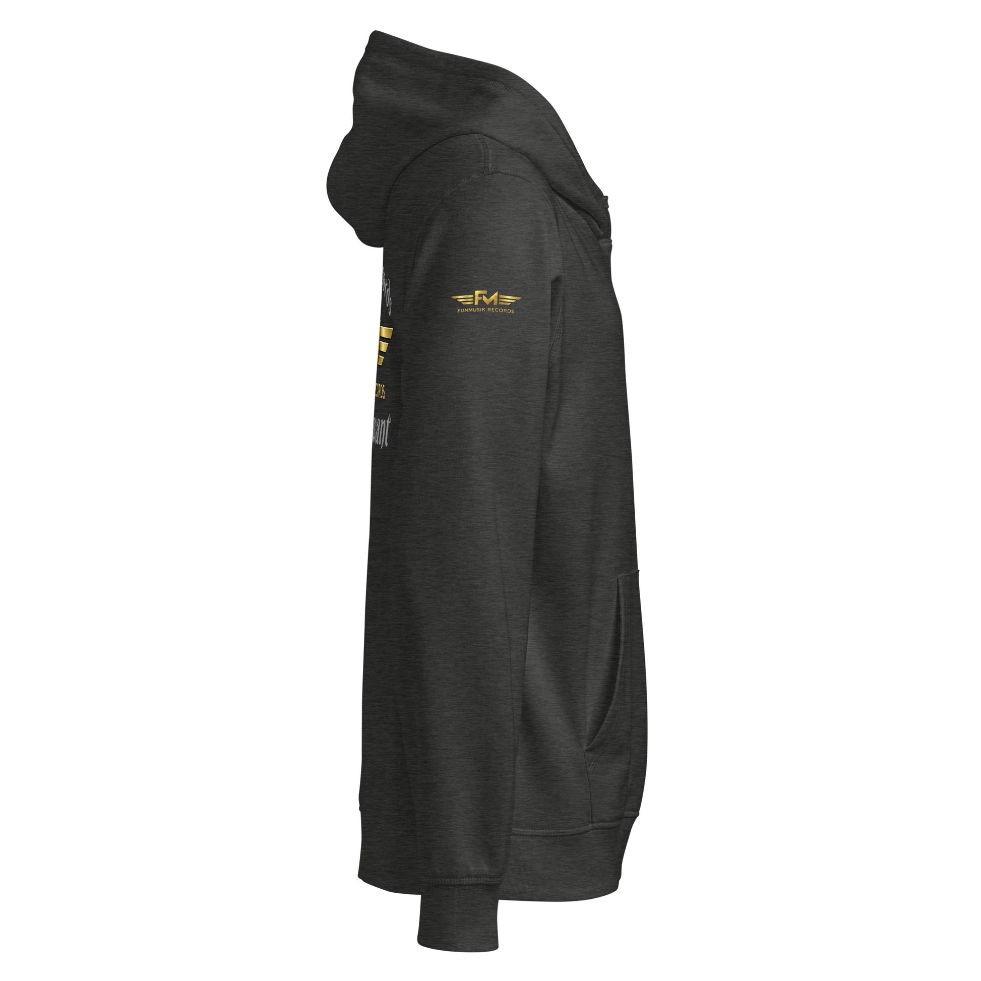 Unisex Bio-Hoodie von Sportswear Iron Monkey 23 in dunklem Grau, aus nachhaltiger Bio-Baumwolle, mit Midweight-Finish, Frontansicht.