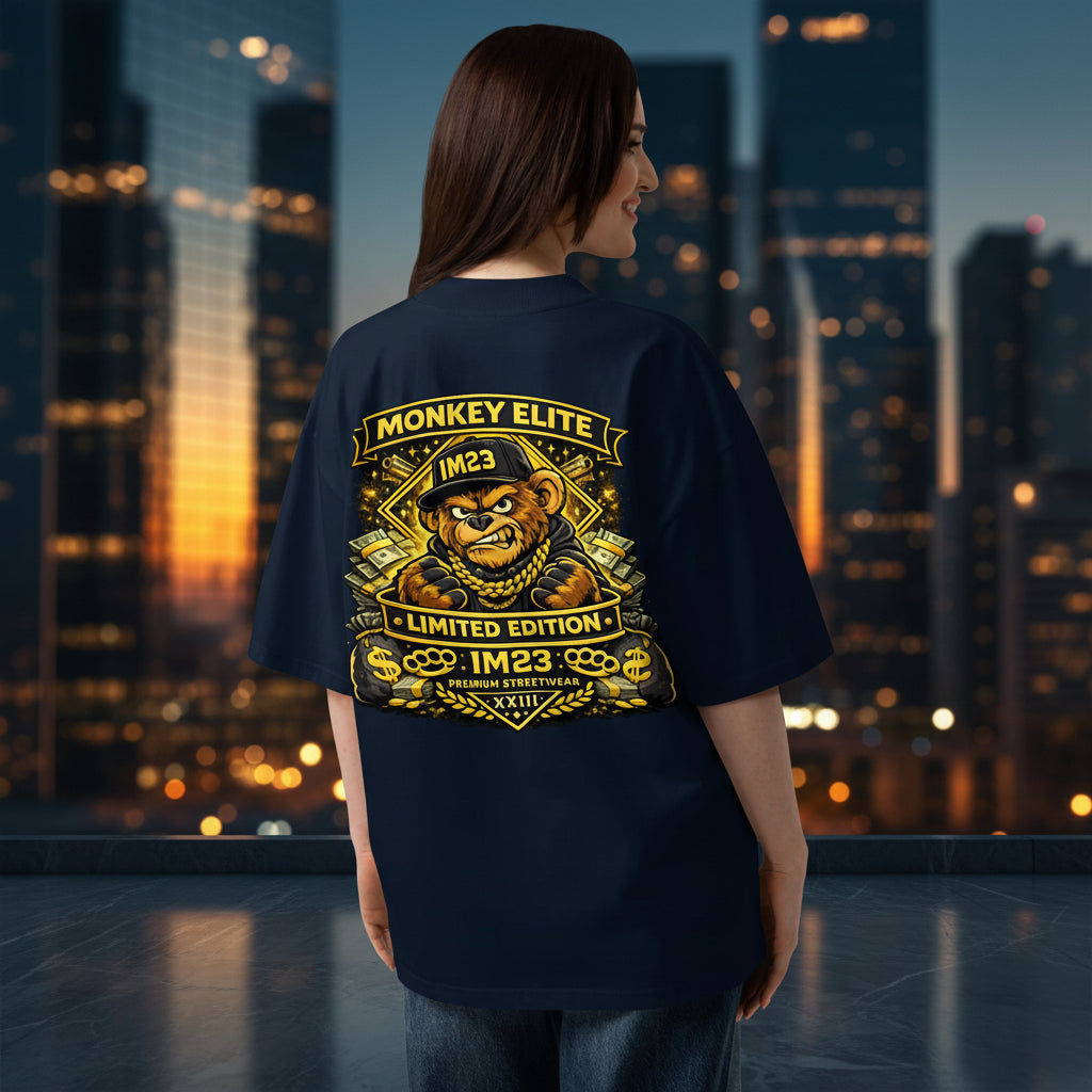 Unisex Bio-Oversized T-Shirt mit breitem Kragen in French Navy, aus nachhaltiger Baumwolle, von Sportswear Iron Monkey 23