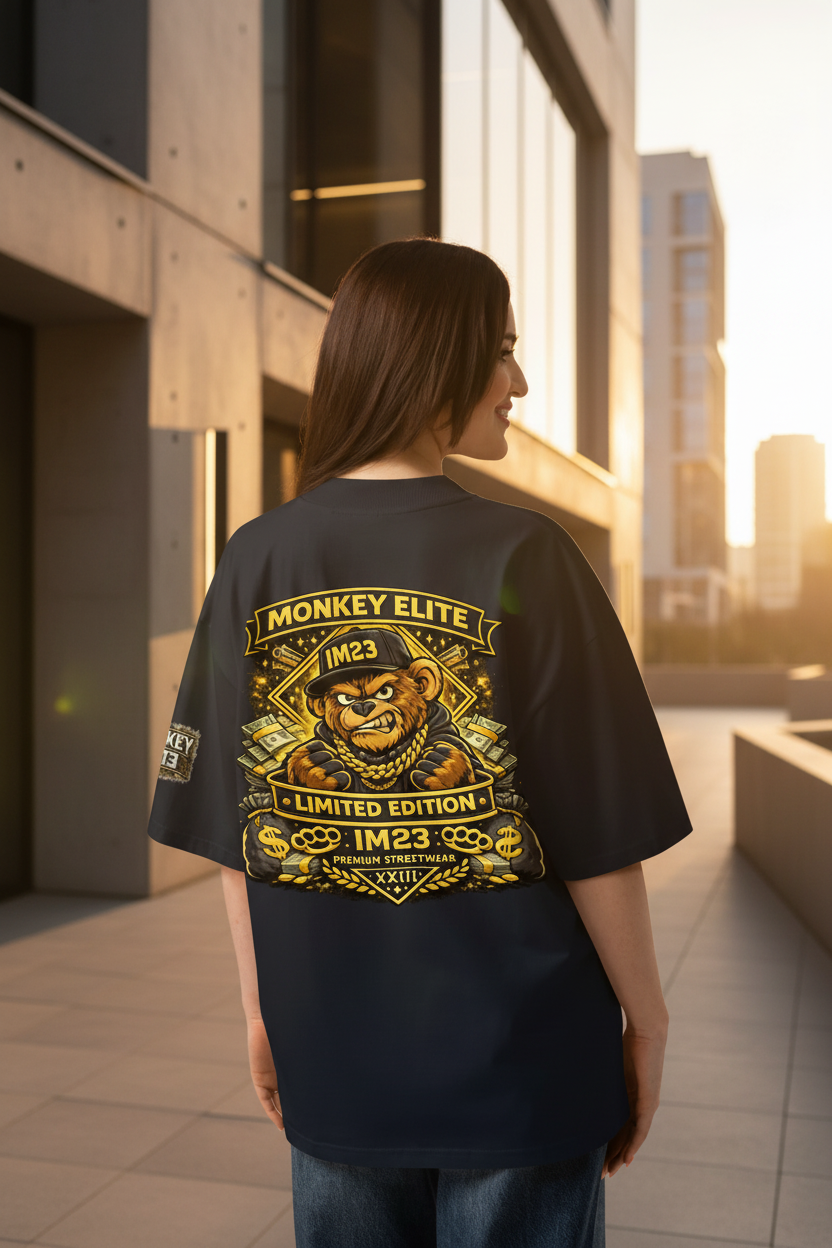 Unisex Bio-Oversized T-Shirt von Sportswear Iron Monkey 23 mit hohem Kragen in French Navy, aus nachhaltiger Baumwolle.