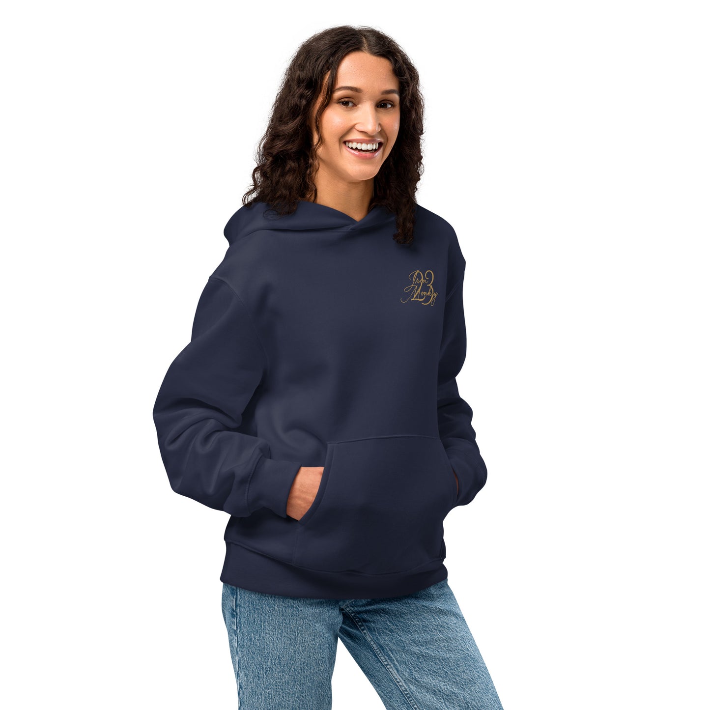 Oversized Heavyweight Hoodie Navy Seitenansicht - Geräumige Unisex-Passform