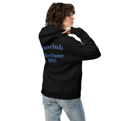 Schwarzer Unisex-Hoodie von Sportswear Iron Monkey 23 mit Fanclub Alte Dame 1892 Aufdruck, entspannte Passform, Rückenansicht