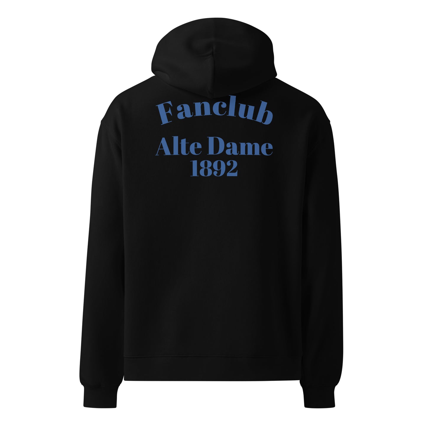 Schwarzer Unisex-Sweatshirt mit großem Fanclub Alte Dame 1892 Logo auf Rücken, Sportswear Iron Monkey 23, lockere Passform