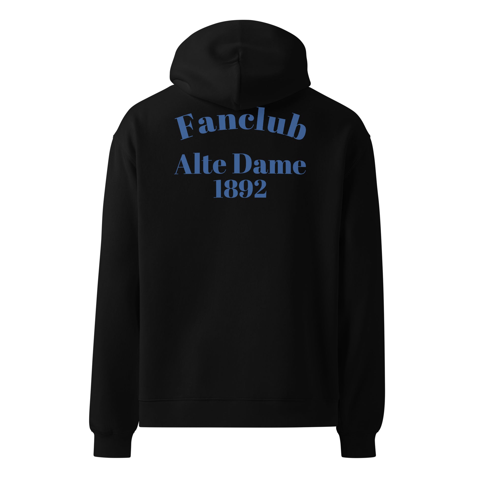 Schwarzer Unisex-Sweatshirt mit großem Fanclub Alte Dame 1892 Logo auf Rücken, Sportswear Iron Monkey 23, lockere Passform