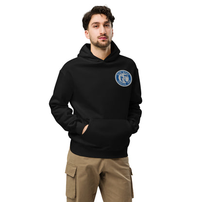 Schwarzer Unisex-Hoodie von Sportswear Iron Monkey 23 mit Fanclub Alte Dame 1892 Aufdruck, entspannter Schnitt, vorne sichtbar