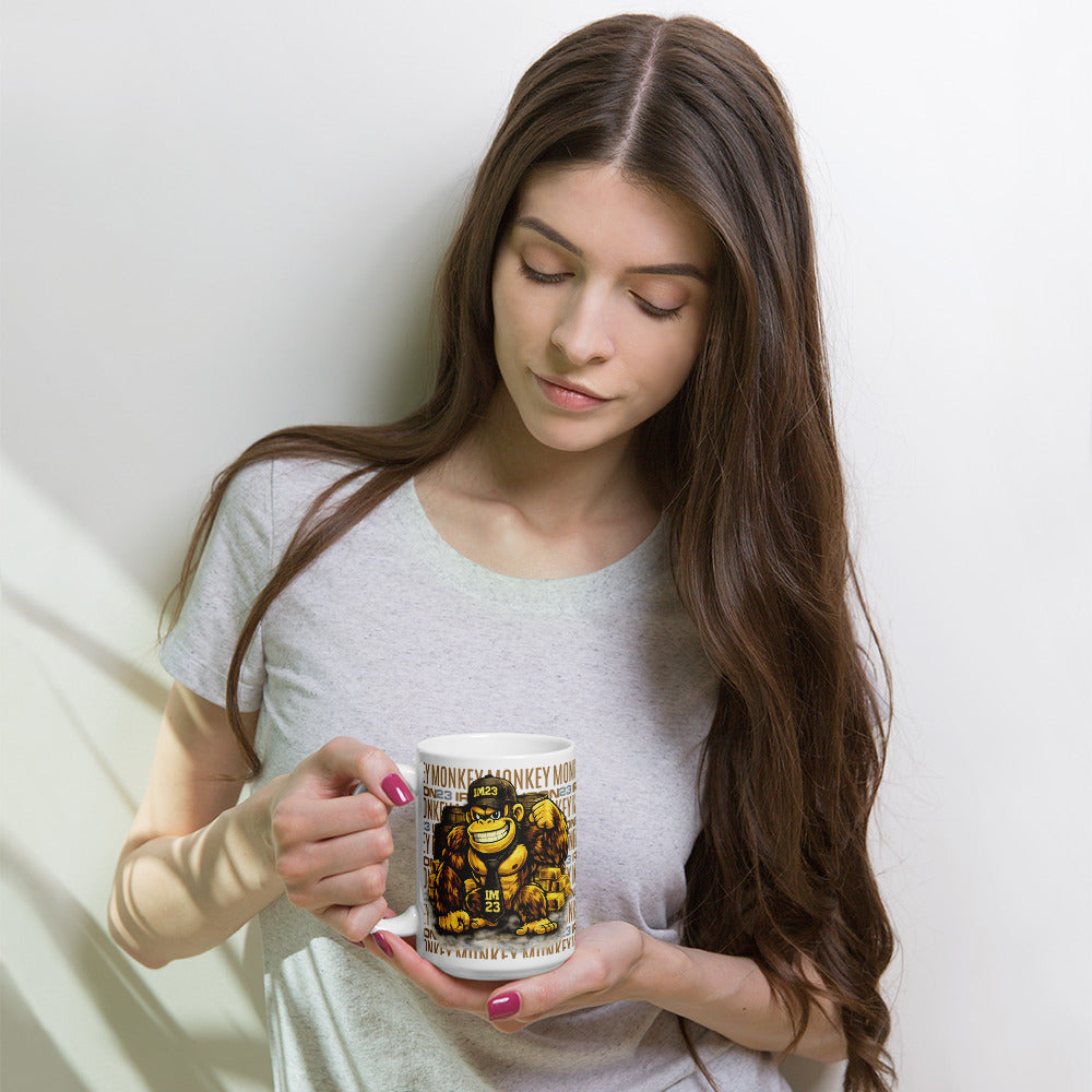 Weiße glänzende Monkey Tasse aus Keramik, spülmaschinenfest und mikrowellengeeignet, ideal für Kaffee oder Tee, Sportswear Iron Monkey 23