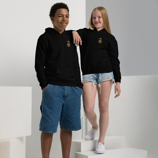 Schwarzer Kinder-Kapuzenpullover von Sportswear Iron Monkey 23, strapazierfähig und sicher für Jugendliche, Frontansicht.